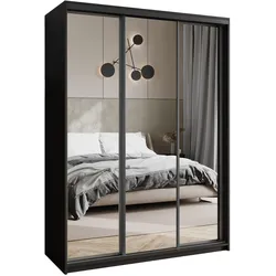 SCHWEBETÜRENSCHRANK RIEN 150/205/60 cm 3-türig mit Spiegel Schwarz