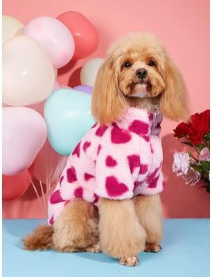Inspire Essentials Super Soft Heart Print Winter Dog Hoodie Warm Plush Pet Jacket s