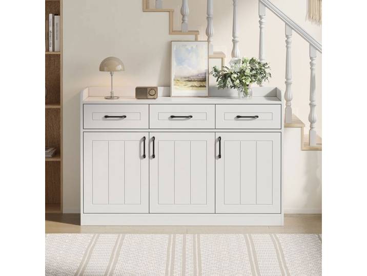 Buffet bahut - Becag - Buffet de salon moderne avec 3 tiroirs et 3 portes - 120x35x80cm - Blanc