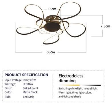 Inspire Select Modern LED Chandelier With Remote & App Control Chrome Gold Luxury Ceiling Light For Living Room & Bedroom black 26.77 In dimmable Rc With App