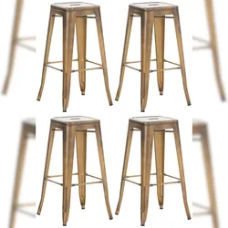 Proregal CHEFGASTRO 4er Set Barhocker PALAU HxBxT 76x43x43cm Metall Gold Barstuhl
