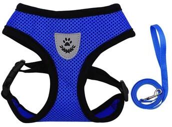 Uplift Treasures Escape Proof Reflective Cat Harness And Leash Set blue l