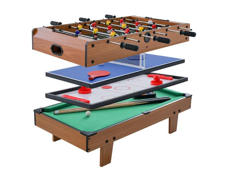 4 In 1 Speeltafel Tafelvoetbal Biljart Tafeltennis Hockey Complete Accessoires Meerdere Speeltafels voor Kinderen en Volwassenen