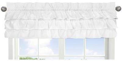 Sweet Jojo Designs Solid Color White Shabby Chic Ruffle Harper Collection Window Curtain Valance - 54in. x 15in.