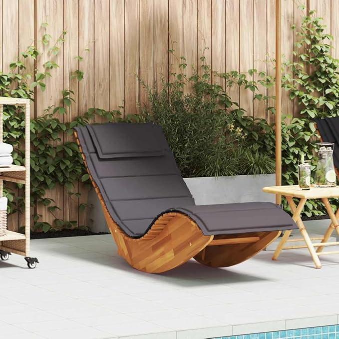 Schaukelliege aus massivem Akazienholz mit Polsterauflage ergonomisch verstellbar für Garten Terrasse Balkon Pool Outdoor Relax mit Kissen und Stabiler Konstruktion