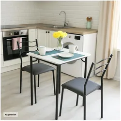 HTI-Living, Essgruppe, Essgruppe Thora 3-teilig Tischplatte Weiss (MDF, Metall)