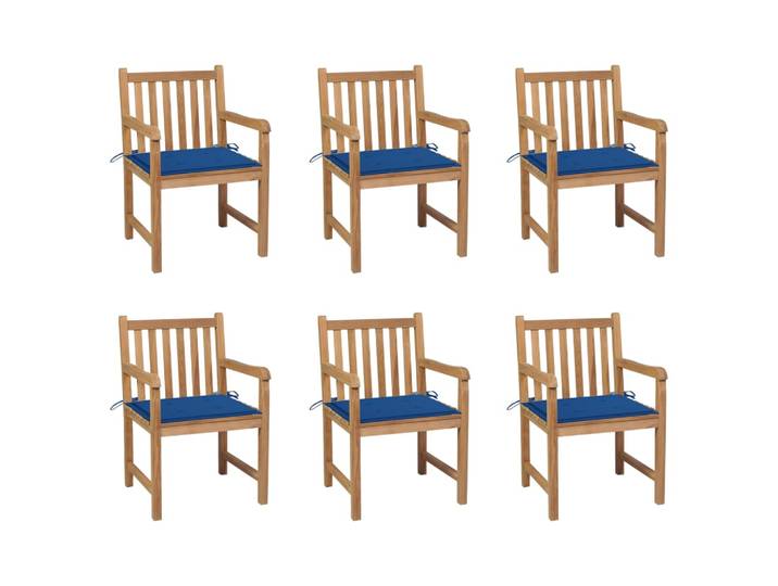 vidaXL Gartenstühle 6 Stk. mit Königsblauen Kissen Massivholz Teak