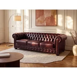 Chesterfield Ledersofa 4-Sitzer - Büffelleder - Rotbraun - BRENTON