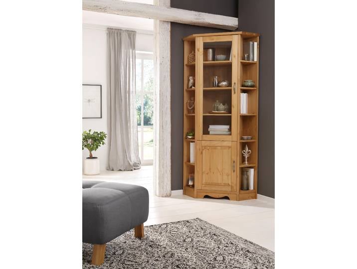 Eckvitrine GOODPRODUCT Trinidad , beige (natur geölt), Schränke, Eckvitrine, Höhe 188 cm, FSC zertifiziertes Massivholz