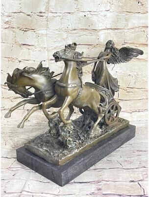 Bronzhaus Nike Driving Chariot With Horses Bronze Sculpture Figurine Figure Decor