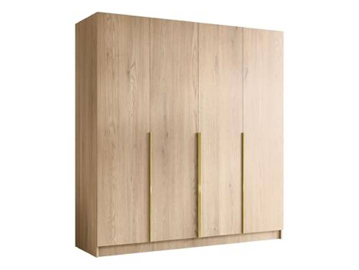 Mirjan24 Kleiderschrank mit Einlegeböden und Kleiderstange Salkor I, Vielseitiger Drehtürenschrank, Elegantes Kleiderschrank 4-türig (Eiche Cremona + Gold)