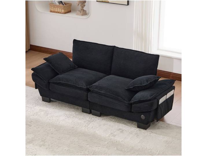 canapé deux places SENVIRO assise large ergonomique 190x73x84cm noir