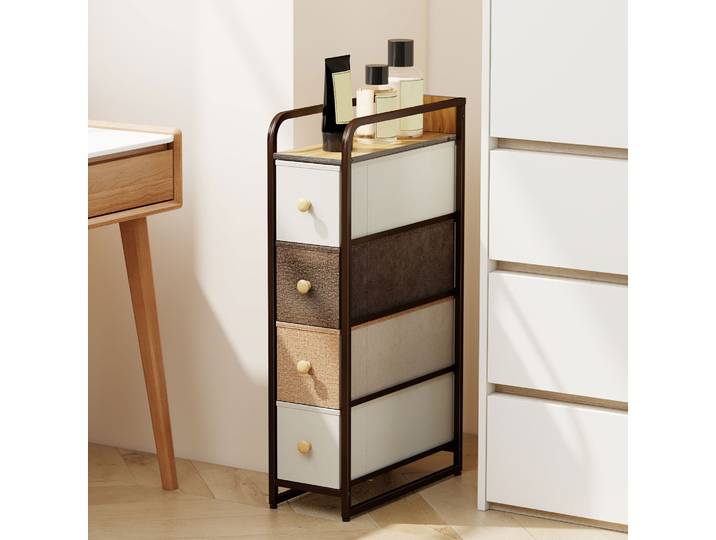 HOMCOM Commode 4 Tiroirs Tissu Cadre Acier 20x47x84,5cm Multicolore