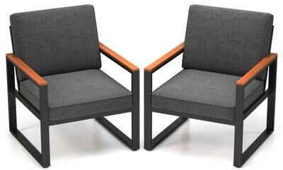 Costway Patio Aluminum Sofa Modern Armchairs Set of 2 for Balcony-Grey
