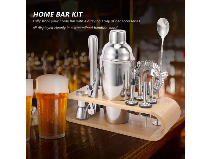 A01F-Kit de barman, ensemble de shaker à Cocktail 12 pièces, Kit d'outils de Bar à domicile avec support, outils de Cocktail, ca
