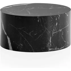 COUCHTISCH mit Hochglanz-Oberfläche, Marmor-Optik, Design rund, Schwarz 60x60x30 cm