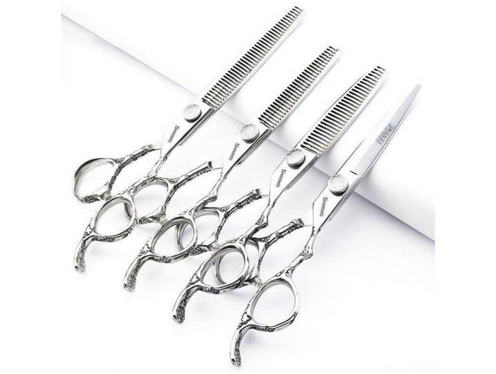 Scheren Set 4-teilig 6 Zoll Rose Print Edelstahl, Silberfarben, Metall, 6x1x17.8 cm, Freizeit & Co, Wellness & Gesundheit, Körperpflege