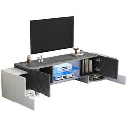 TV-Schrank 180x40x46 mit Bluetooth-LED, Weiß und Grau, für 60-70 Zoll Fernseher, 4 Schränke, MDF, verstellbare Trennwand