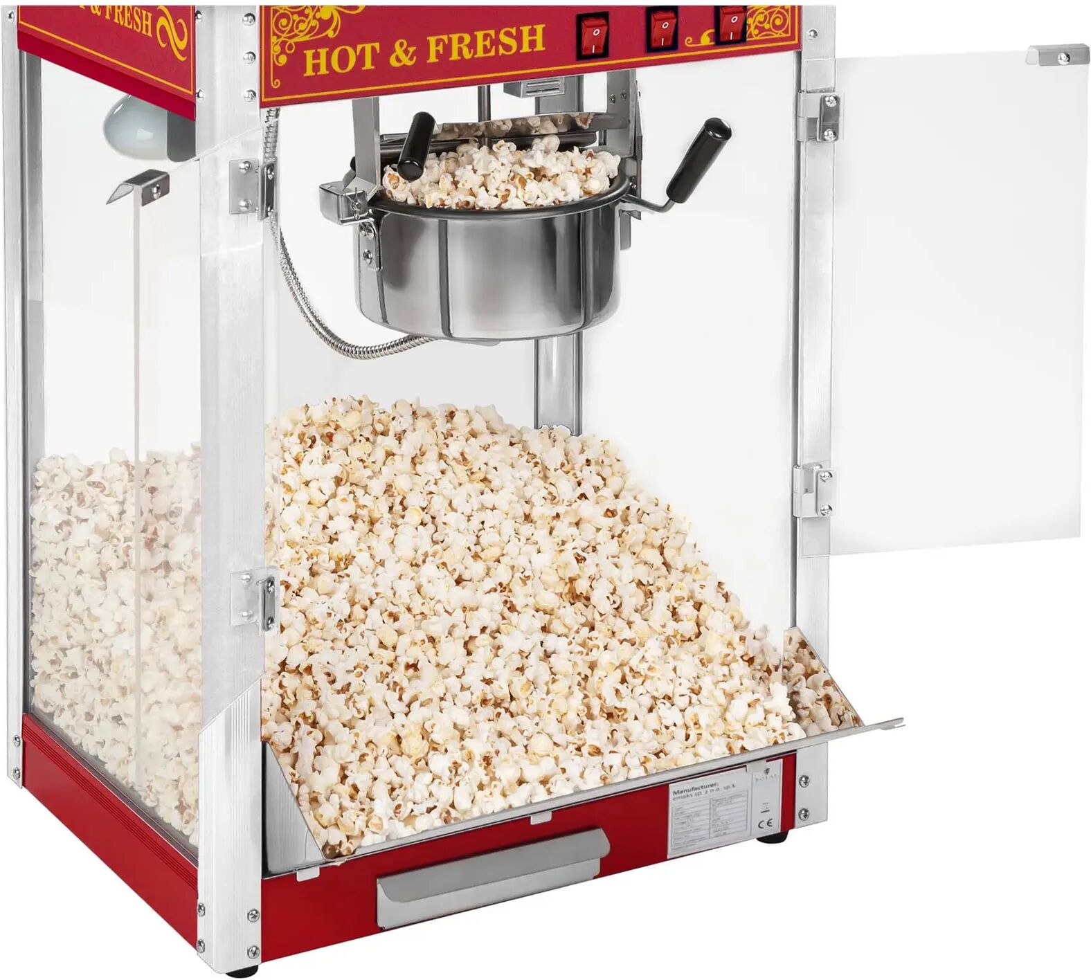 Popcornmaschine - 1500 W - 5 kg/h - Retro-Design - rot - Royal Catering RCPS-16.3