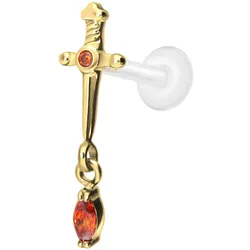 PTFE Labret mit Innengewinde + Titan-Aufsatz DOLCH + KRISTALLTROPFEN