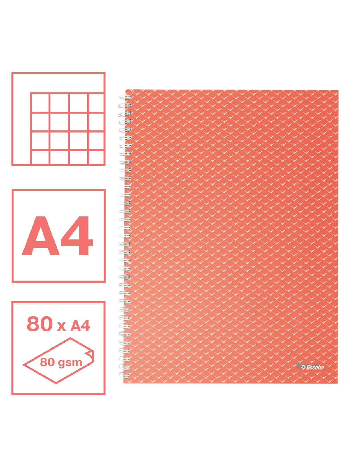 Esselte Colour'Breeze A4 Collegeblock kariert, Spiralbindung Koralle