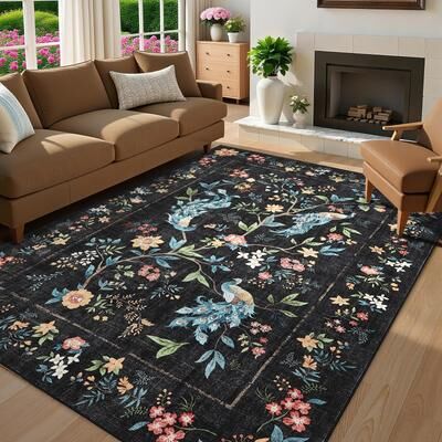 Garvee Floral Peacock Garden Print Area Rug