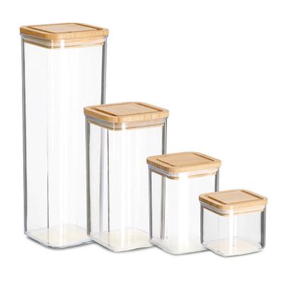 Vorratsdose ZELLER PRESENT, transparent (transparent, natur), Bambus, Polyprophylen (PP), Lebensmittelaufbewahrungsbehälter, Vorratsdose, 4-teilig: 1900 ml, 1200 ml, 800 ml und 500 ml
