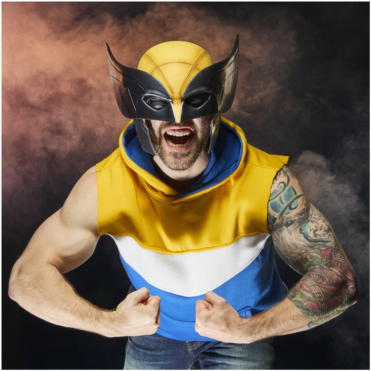 Marvel Legends Wolverine Premium Roleplay Mask with Display Stand - 1:1 Scale, Yellow and Black, Hasbro