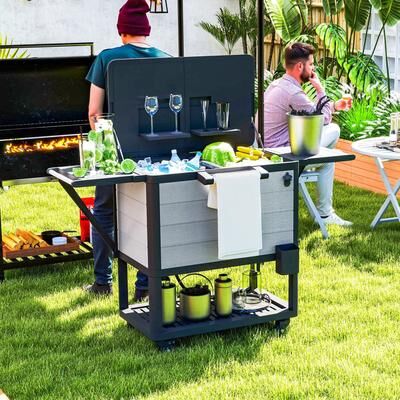 Outsunny Patio Cooler Cart, 104 Quart Large Capacity Rolling Ice Chest with Bottle Opener and Shelves, Outdoor Beverage Bar Cart