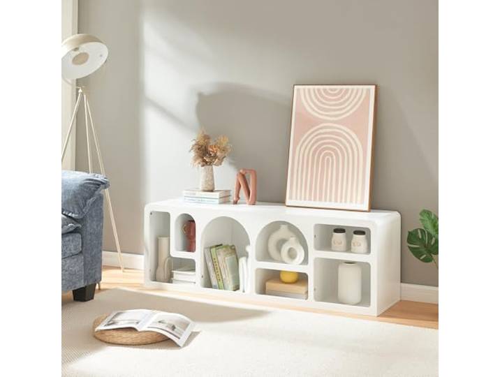 [en.casa] Fernsehtisch Vågå TV Schrank TV-Board Lowboard TV-Tisch Sideboard Fernsehschrank mit offenen Ablagefächern TV Bank TV-Regal 140 x 40 x 48 cm Weiß
