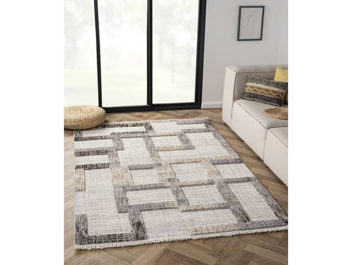 Teppich Balania , beige (beige, beige), B:160cm H:15mm L:230cm, Polyester, MYFLAIR MÖBEL & ACCESSOIRES, Teppiche, Teppich, Kurzflor, mit Hoch-Tief Effekt, besonders weich durch Microfaser