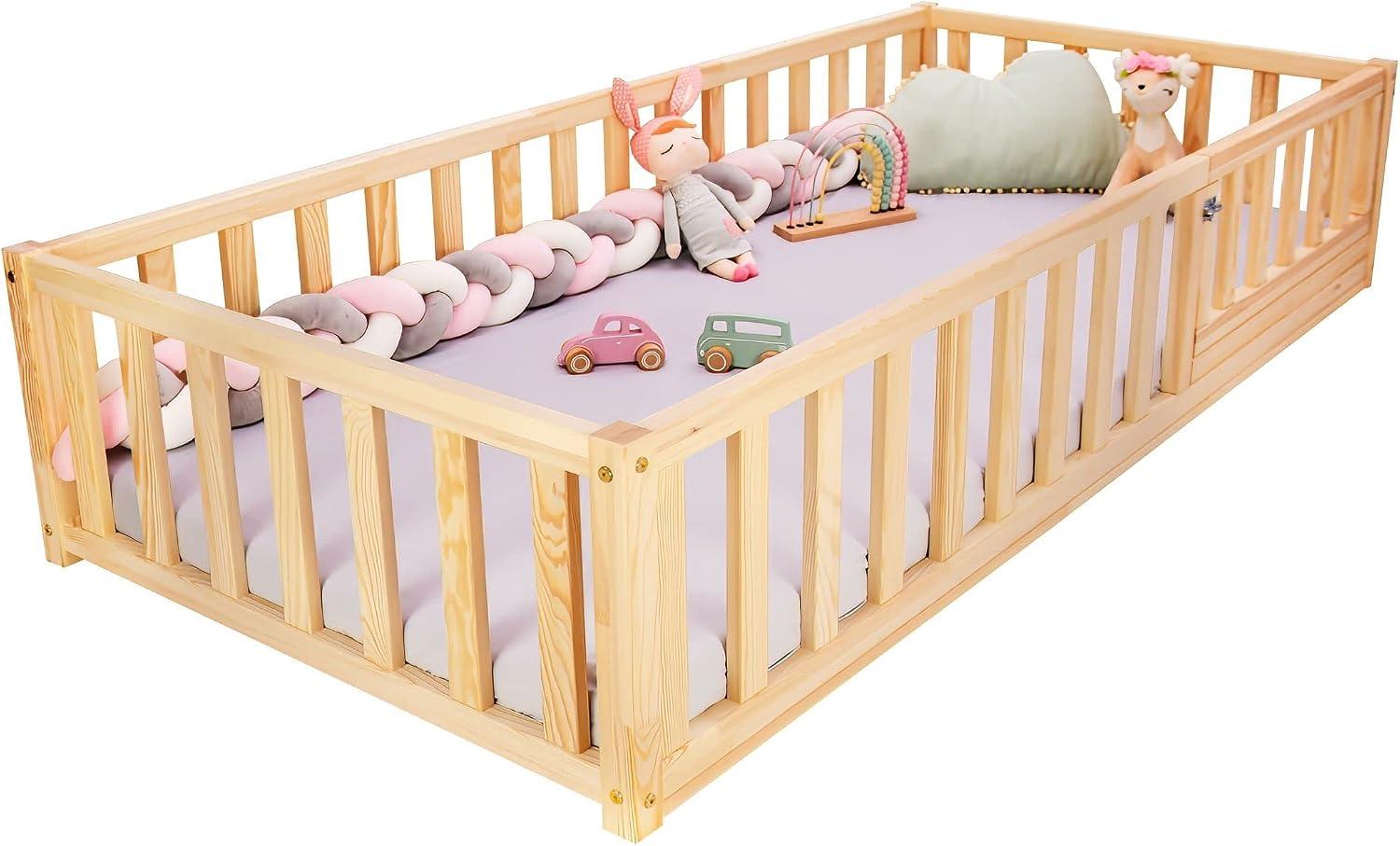 Best For Kids | Montessori Kinderbett 140x200 mit Matratze & Rausfallschutz | Naturholz Kinderbett für Mädchen & Jungen | Babybett & Kleinkinderbett | Sicheres, langlebiges Holzbett