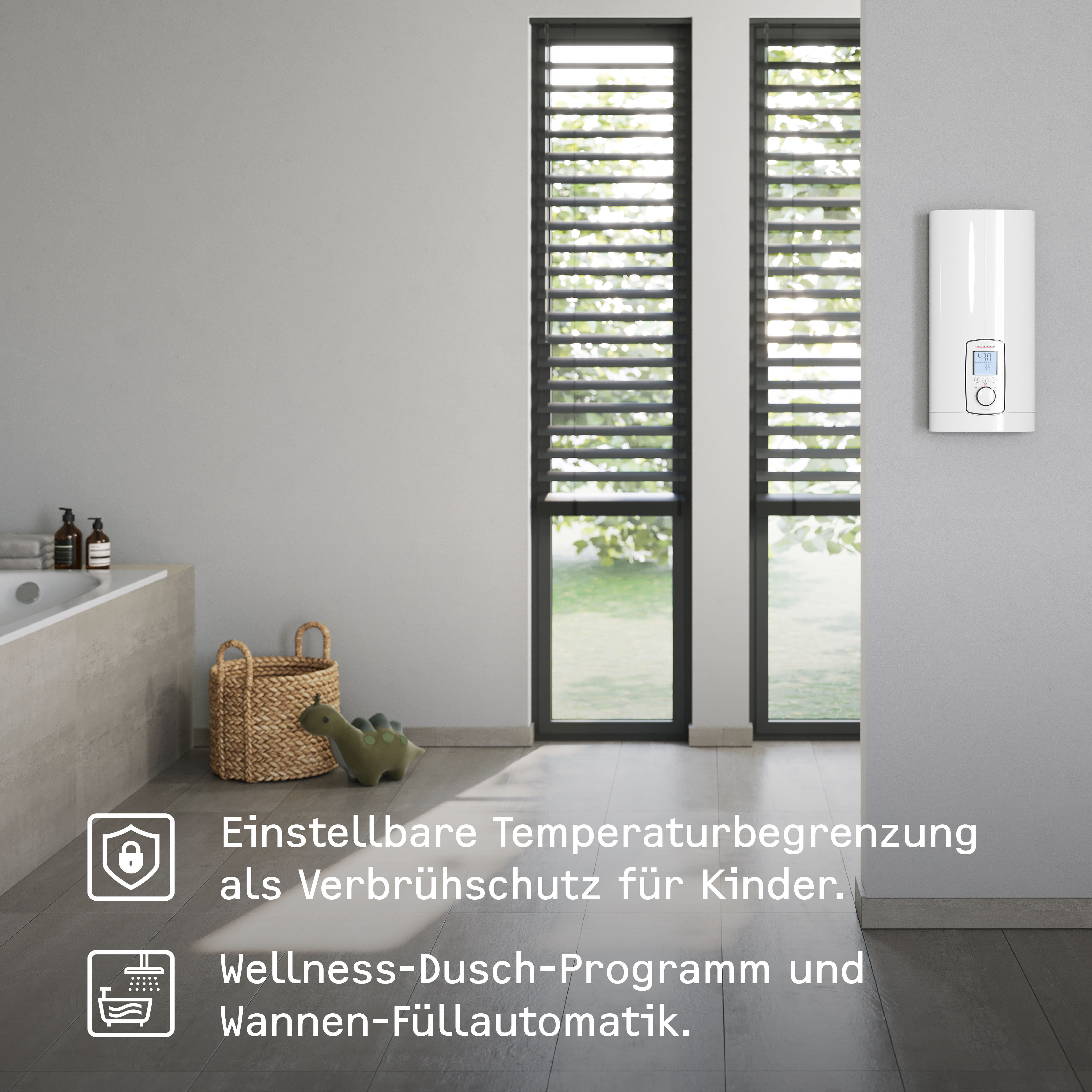 Komfort-Durchlauferhitzer STIEBEL ELTRON "DHE", weiß, B:22,5cm H:46,6cm T:11,6cm, Durchlauferhitzer, Komfort-Durchlauferhitzer, 4i Technologie für immer konstante Warmwassertemperatur, 27 kW