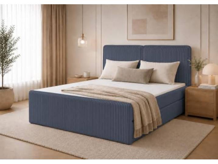EURO-MOEBEL Boxspringbett ALIS Bett Doppelbett mit Bonell Matratze, Bettkästen (Dunkelblau - Tilia 77, 140 x 200 cm)