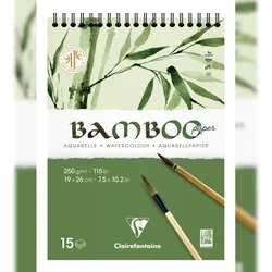 Clairefontaine 4x Bamboo, Spiralblock mit 15 Blatt Bambuspapier, 19x26 cm, 250g - 975925C