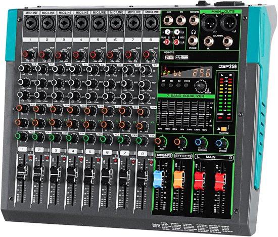 Professionelles Audio-Mischpult, Soundboard, Konsole, System-Interface, 8 Kanäle, digitales USB-Bluetooth-MP3-Computer-Eingang, 48V Phantomspeisung, integrierter 99-fach Hall-Effekt