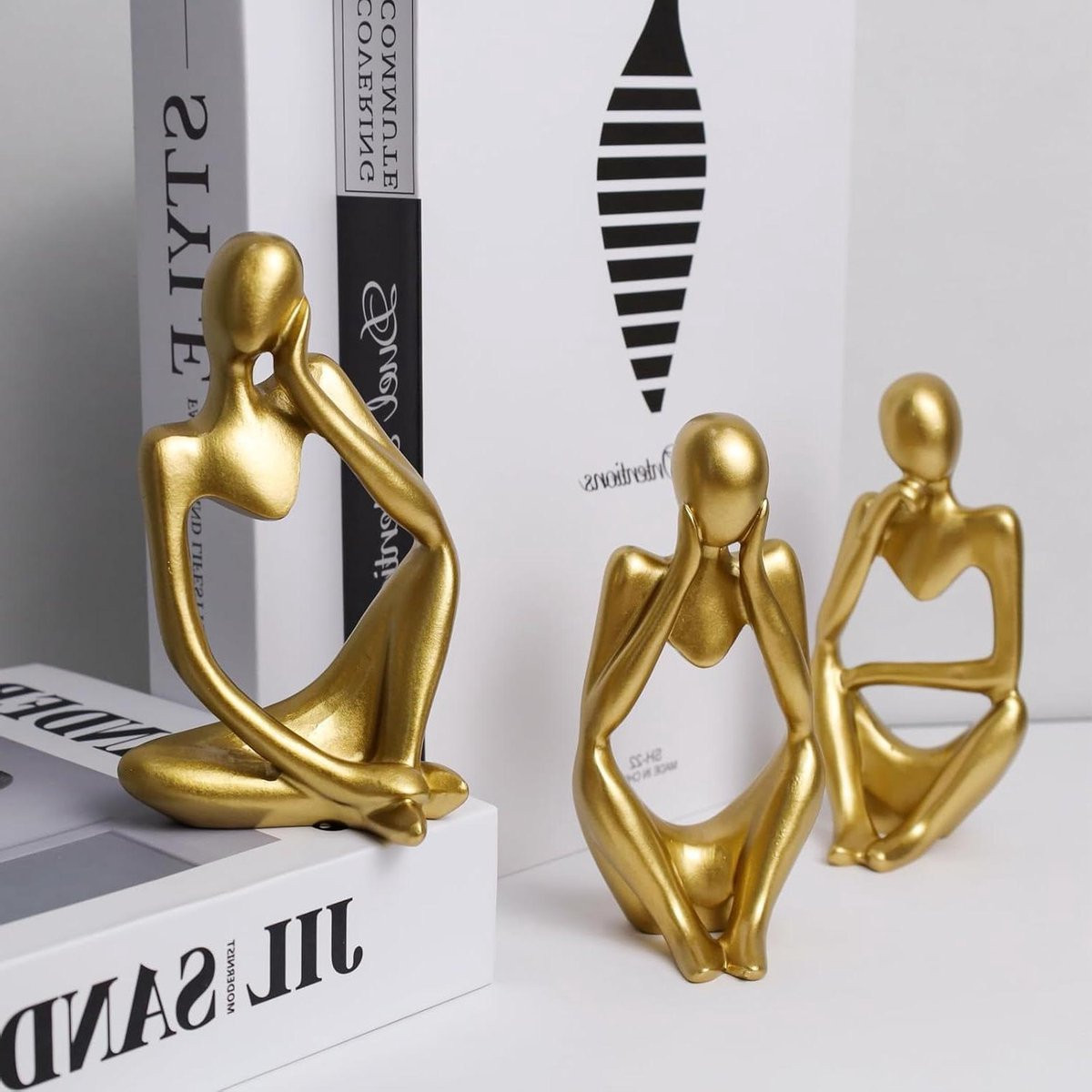 Denker Beeldjes Set - 3 Delige Abstracte Resin Decoratie - Goud