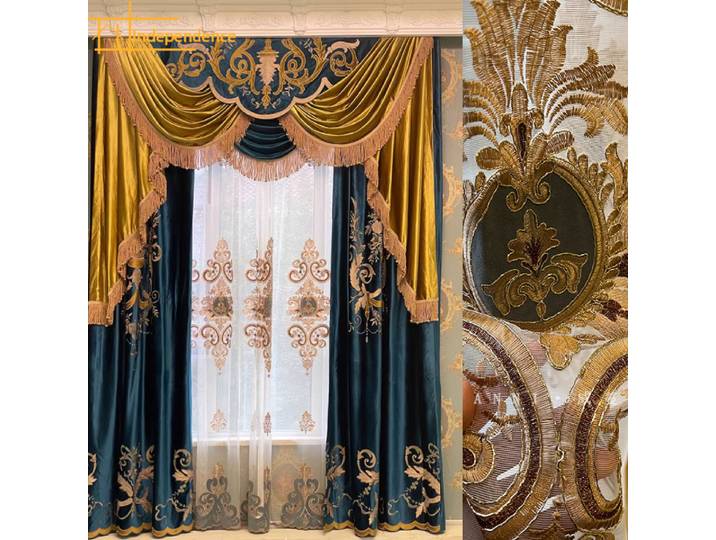 Rideaux de palais brodés personnalisés, rideaux en velours bleu pour salon, chambre à coucher, fenêtre française, cloison de baie vitrée de balcon