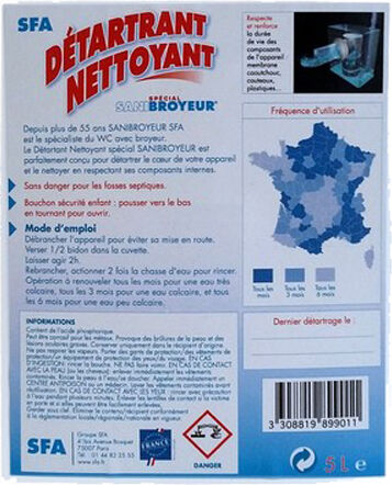 Détartrant nettoyant pour broyeur 5 l SFA DETFR Blanc