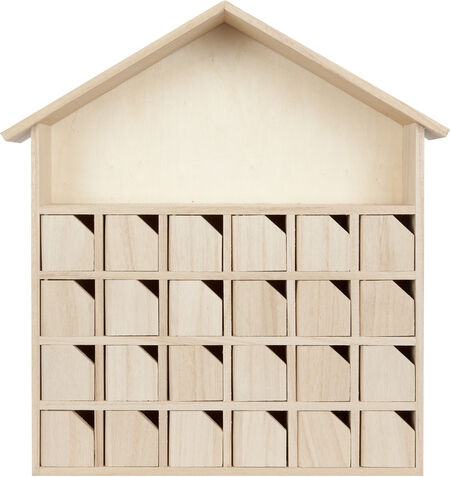 Adventskalender "Haus" aus Holz mit Türchen, 32 x 7 x 34 cm