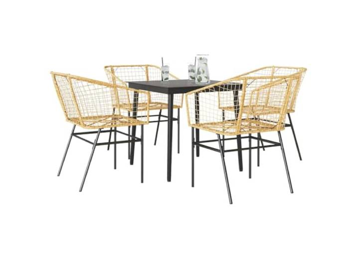 HEFZGDB 5-teiliges Garten-Esszimmerset aus braunem Polyrattan mit Glasplatte, wetterfeste PE-Rattan Möbelgruppe für Terrasse, Robustes Stahlgestell, inklusive Tisch und Stühle