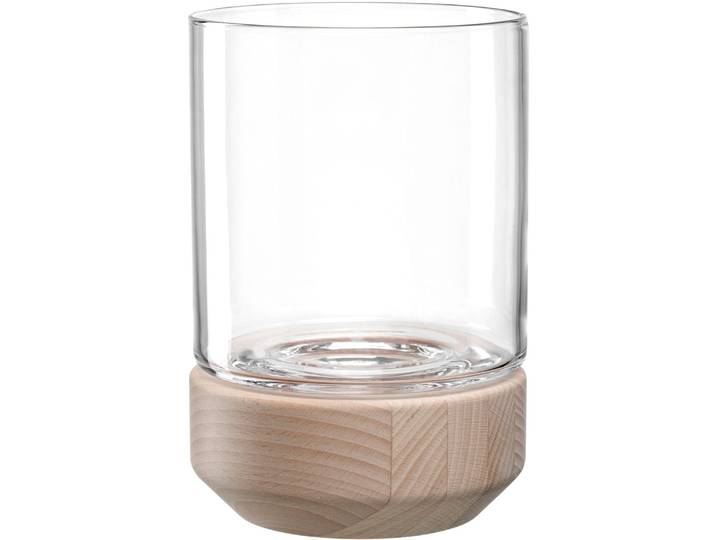 Windlicht LEONARDO Windlicht auf Holzsockel LEGNO , beige, B:14cm H:20,9cm T:14cm, Kerzenhalter, Windlicht