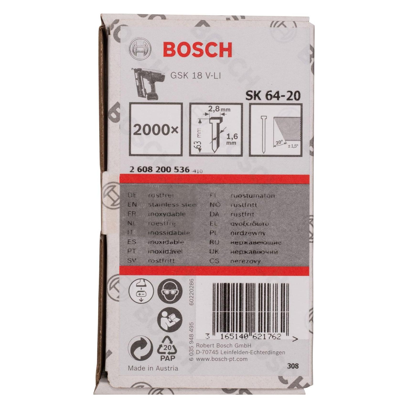 Bosch Professional Zubehör Senkkopf-Stift SK64 20NR, 63 mm Edelstahl (2608200536)