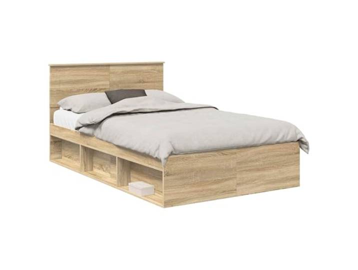 PUGYNBK Bettrahmen Sonoma 120 x 190 cm aus technischem Holz Kopfteil inklusive, fester Lattenrost, moderner Stil, einfache Reinigung
