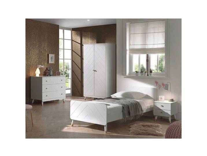 TINY WHITE - Chambre Complète 90x200cm + Armoire 2 Portes
