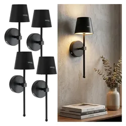 Ideoon, Wandleuchte, 4er-Set Elegante LED Wandleuchte kabellos mit Fernbedienung: Akku Wandlampe dimmbar in Schwarz (120 lm)