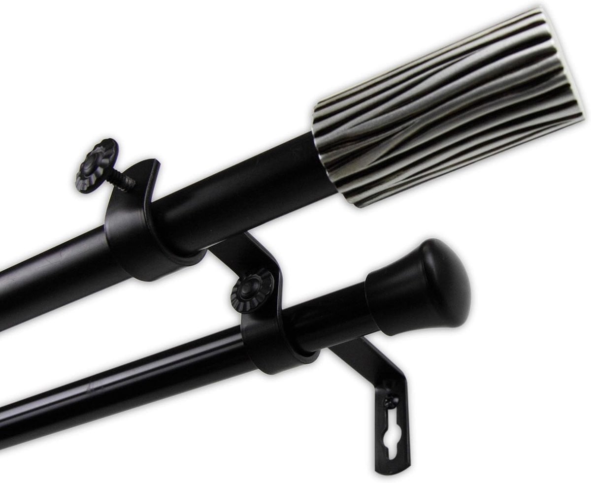 Dubbele Gordijnroede Set Zwart Nikkel - Verstelbare Telescopische Gordijnstang - 71-122 cm