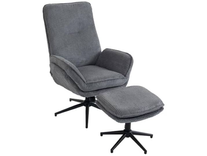 HOMCOM Relaxsessel mit Hocker 360° Drehbar Liegesessel für Wohnzimmer Grau Fernsehsessel mit Liegefunktion, Hoher Rückenlehne, Cord-Optik