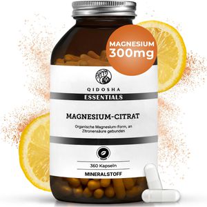 Qidosha Magnesium Citrat, 300 Kapseln, Magnesiumcitrat + Zitronensäure, 300 mg