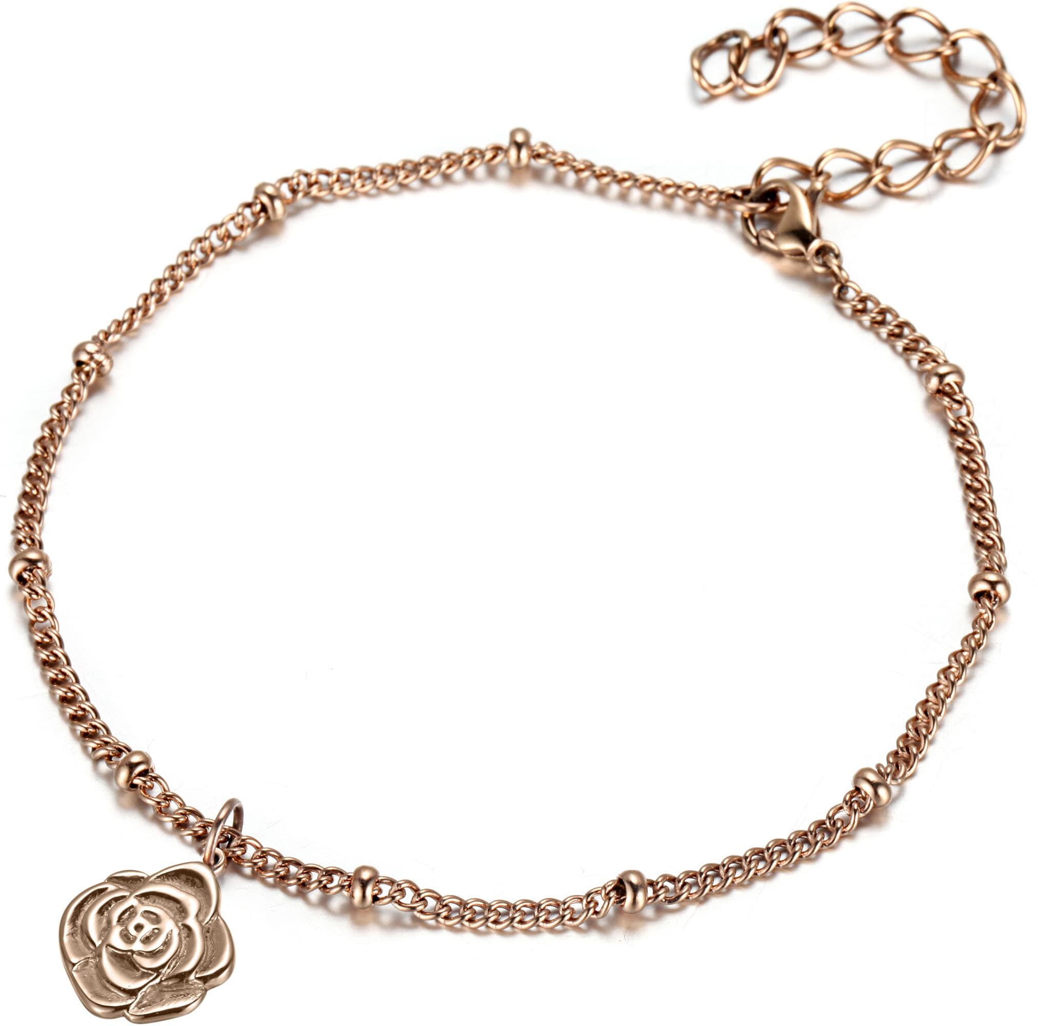 Fußkette FIRETTI "Schmuck Geschenk Körperschmuck Blume - Rose, Ankerkette", rosa (roségoldfarben), Fußketten, Damen, Edelstahl, Fußkette